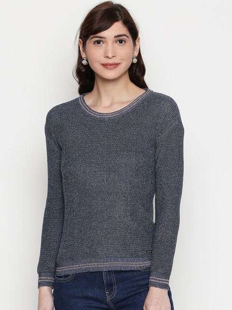 

Manola Women Blue Self Design Pullover Sweater