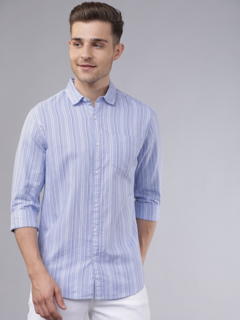 

HIGHLANDER Men Blue & White Slim Fit Striped Casual Shirt