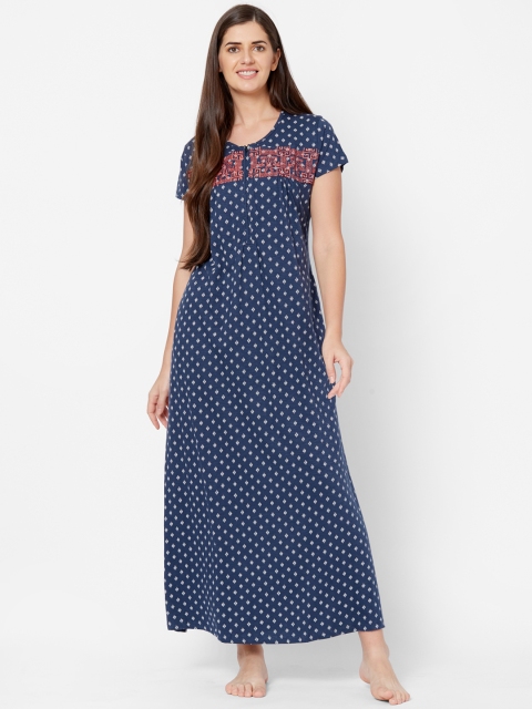 

Juliet Navy Blue & White Printed Nightdress