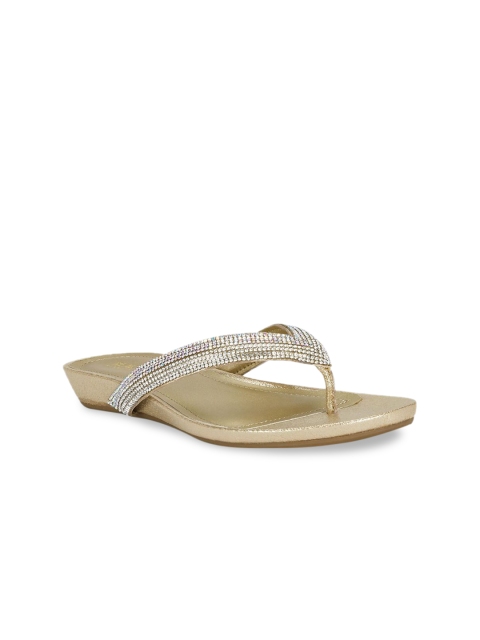 

Kenneth Cole Women Muted Gold-Coloured Embellished Leather Open Toe Flats