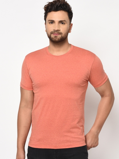 ELEGANCE Men Rust Orange Solid Round Neck T-shirt