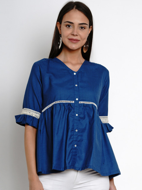 

Bhama Couture Women Blue Solid A-Line Top