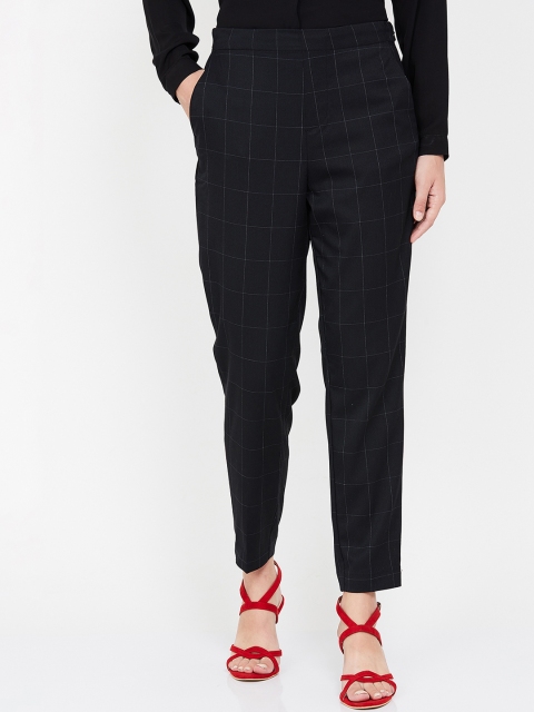 

CODE by Lifestyle Women Navy Blue Checked Peg Trousers