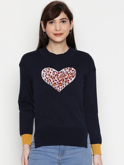 

Manola Women Navy Blue Self Design High-Low Top