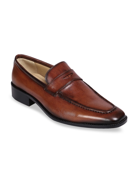 

MOURETTI Men Brown Solid Leather Formal Loafers