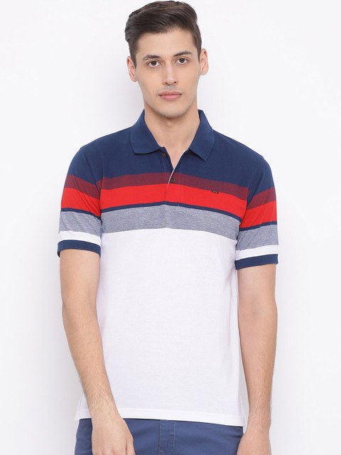 

Richlook Men Blue Striped Polo Collar T-shirt