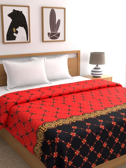 

A Homes Grace Red & Black Geometric AC Room 233 GSM Double Bed Blanket