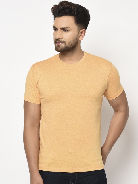

ELEGANCE Men Orange Solid Round Neck T-shirt