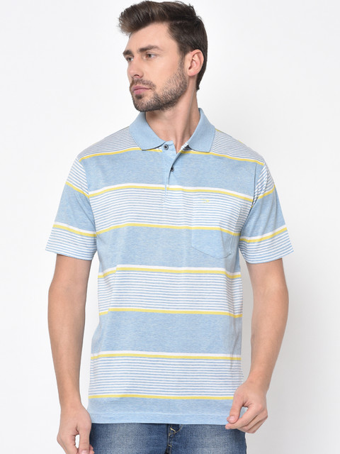 

Duke Men Blue Striped Polo Collar T-shirt