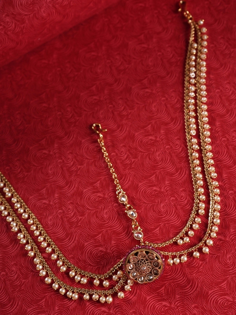 

Shoshaa 22 Kt Gold-Plated & White Stone-Studded Beaded Handcrafted Matha Patti