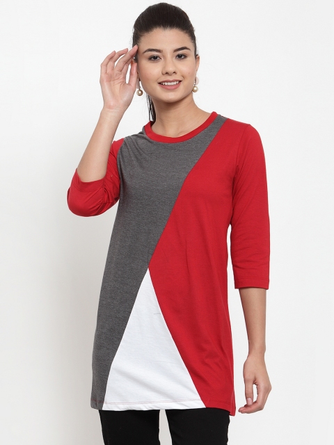

Kalt Women's Grey & Red Colourblocked Tunic