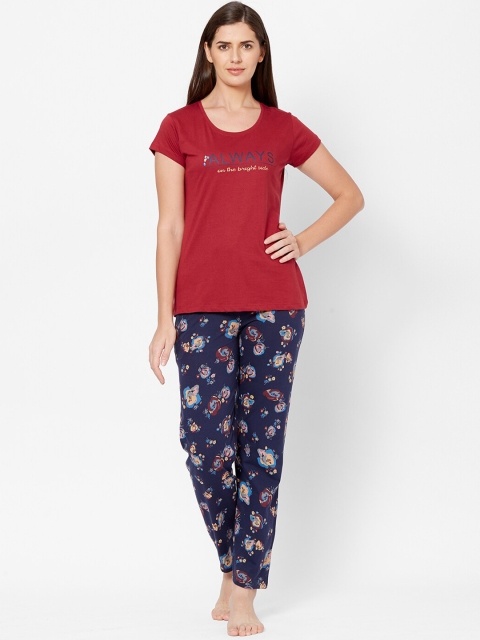 

Juliet Women Maroon & Navy Blue Printed Night suit