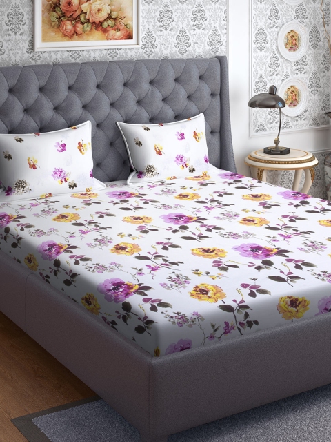 

CORE Designed by SPACES Yellow & White Floral 144 TC Cotton 1 Queen Bedsheet with 2 Pillow Covers