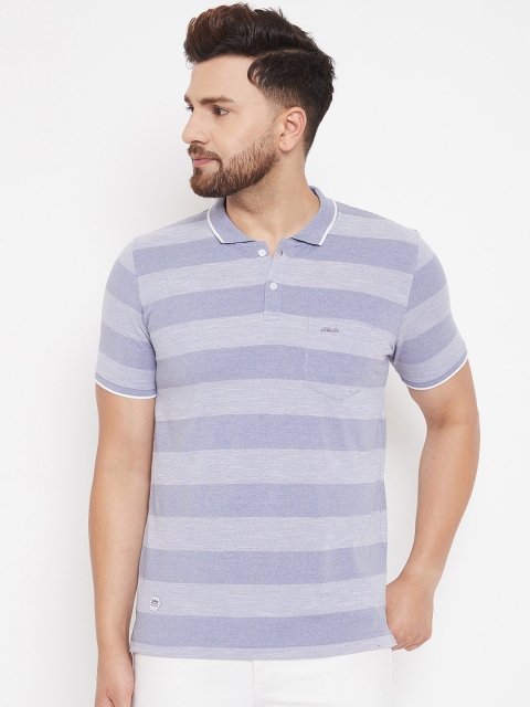 

Adobe Men Grey Striped Polo Collar T-shirt