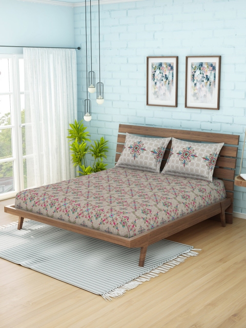 

CORE Designed by SPACES Beige Floral Queen Bedsheet with 2 Pillow Covers