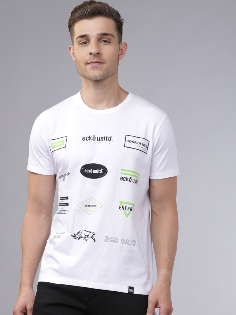 

Ecko Unltd Men White & Black Printed Slim Fit Round Neck T-shirt