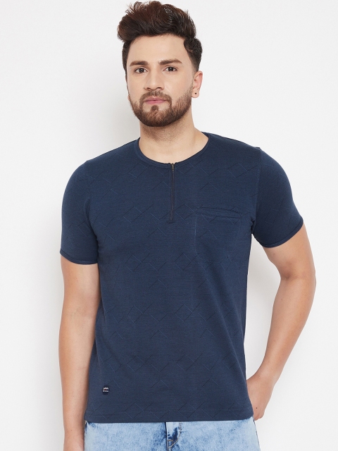 Adobe Men Navy Blue Solid Round Neck T-shirt