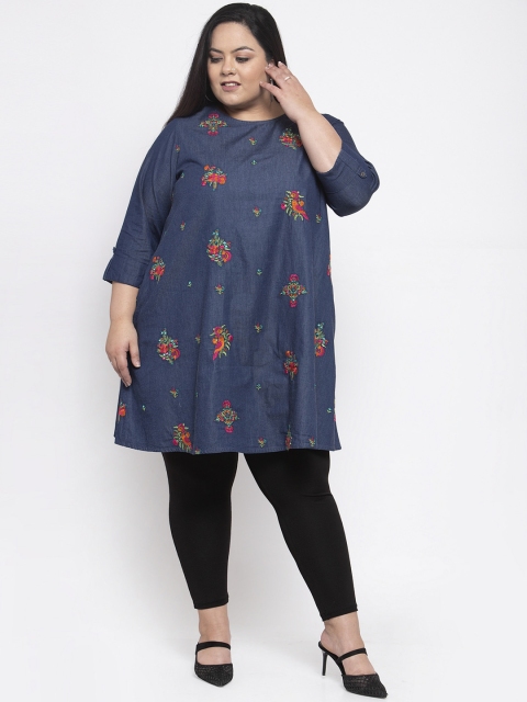 

plusS Women Blue Embroidered Tunic