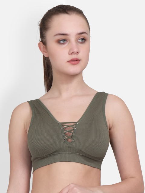 

Golden Girl Olive Green Solid Non-Wired Lightly Padded Sports Bra 30C