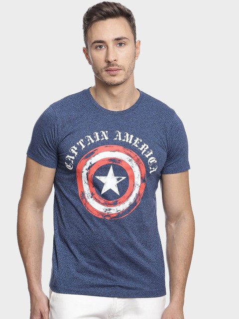 

Free Authority Men Blue & White Captain America Print T-shirt