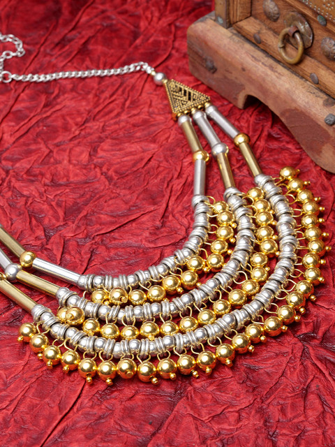 

Moedbuille Silver & Gold Tribal Layered Necklace