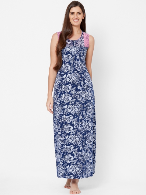 

Juliet Navy Blue & White Printed Nightdress