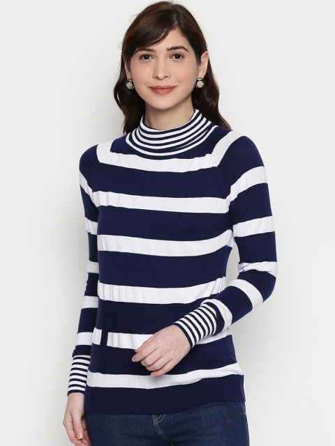 

Manola Women Navy Blue & White Striped Sweatshirt