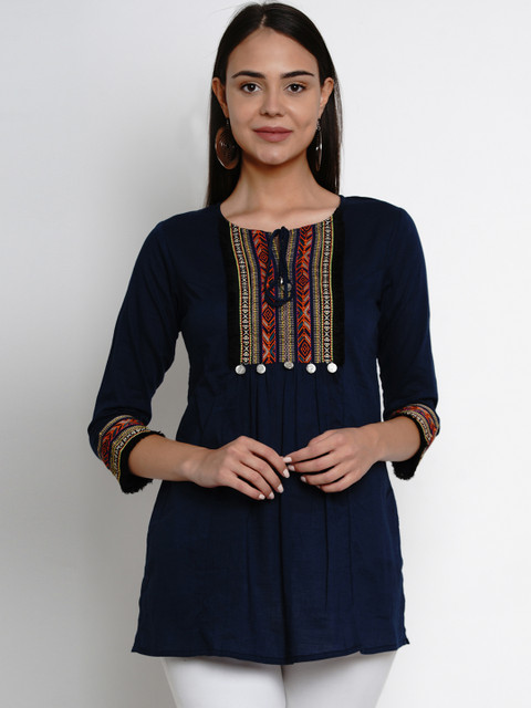 

Bhama Couture Women Navy Blue & Black Embroidered Tunic