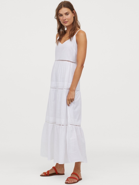 

H&M Women White Solid V-Neck Cotton Dress