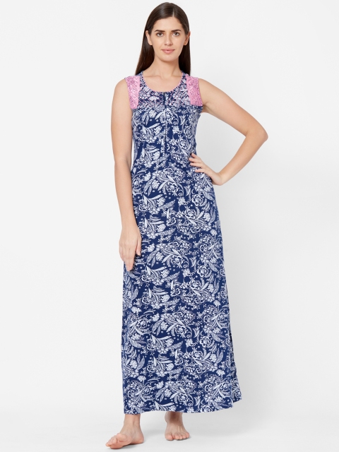

Juliet Navy Blue & White Printed Nightdress