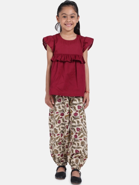 

BownBee Girls Maroon & Beige Printed Kurti with Dhoti Pants
