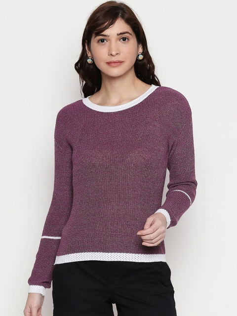 Manola Women Purple & White Solid Pullover Sweater