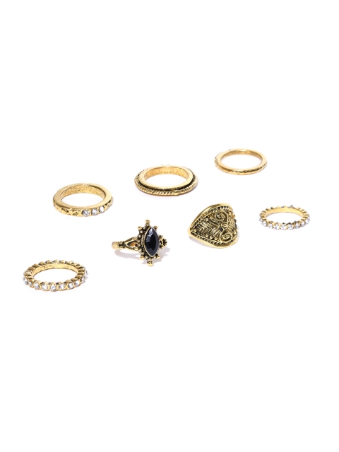 

Bellofox Set Of 7 Oxidised Gold-Plated Gypsy Finger Rings