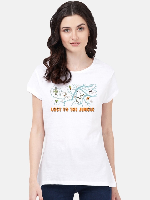 

Free Authority Women White & Blue Printed Round Neck T-shirt