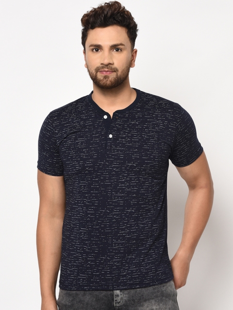 

ELEGANCE Men Navy Blue Printed Henley Neck T-shirt