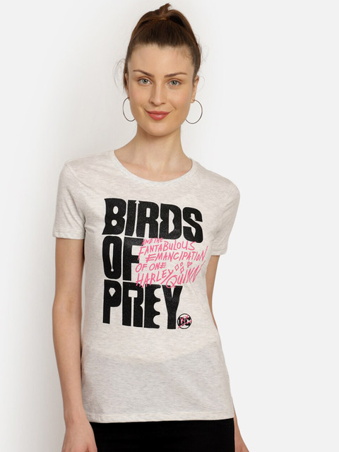 

Free Authority Women Beige & Black Printed Round Neck T-shirt