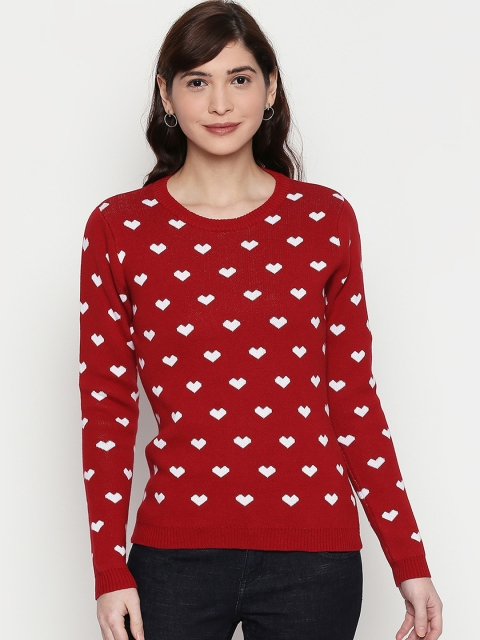 

Manola Women Red & White Self Design Pullover Sweater