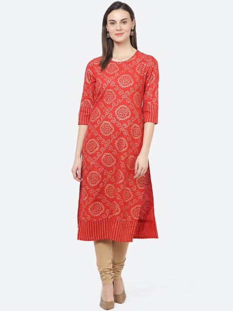 

aayusika Women Red Printed Straight Kurta