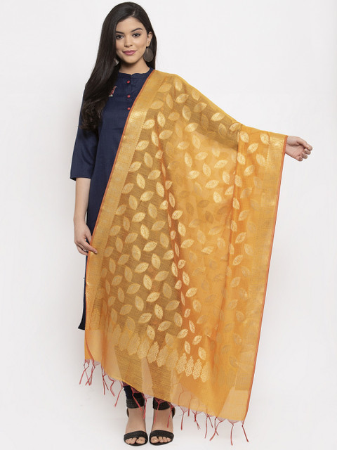 

LOOM LEGACY Yellow & Gold-Toned Woven Design Dupatta