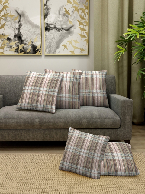 

KLOTTHE Set Of 5 Beige & Brown Checked Square Cushions