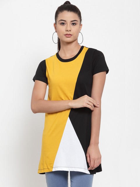 

Kalt Women Black & Yellow Colourblocked Tunic