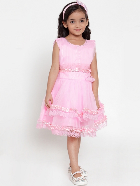 

Aarika Girls Pink Solid Fit and Flare Knitted Dress