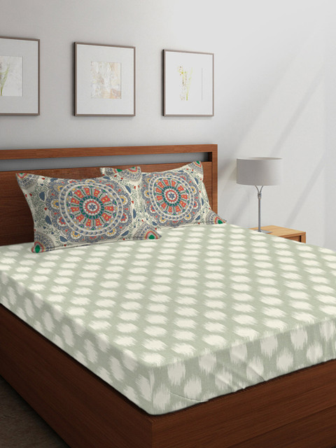 

Boutique Living India Grey & Off-White Abstract 300 TC Cotton 1 King Bedsheet with 2 Pillow Covers