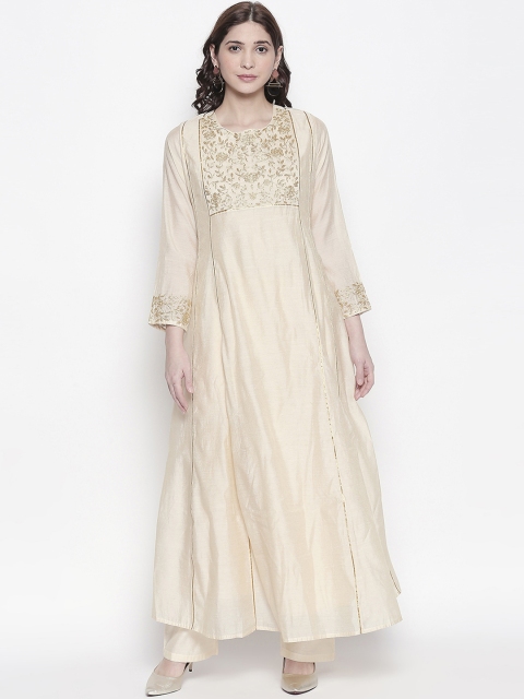 

Desi Weavess Women Off-White Embroidered Anarkali Kurta