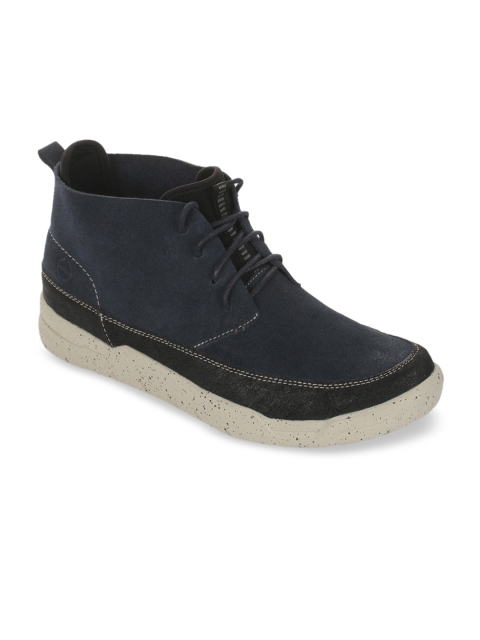 

Liberty Men Navy Blue Solid Leather Mid-Top Sneakers