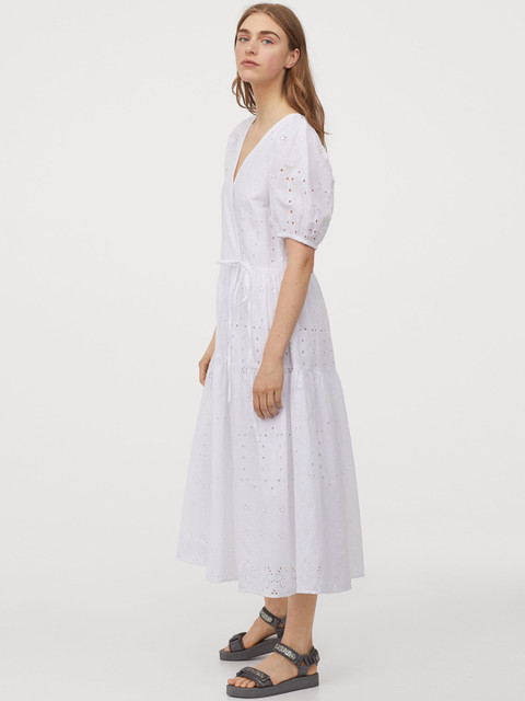

H&M Women White Embroidered Cotton Dress