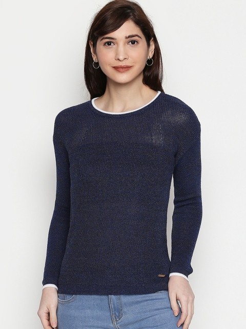 

Manola Women Navy Blue Sheen Pullover Sweater