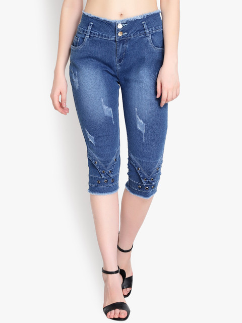 

Perfect Outlet Women Blue Solid Skinny Fit Capris