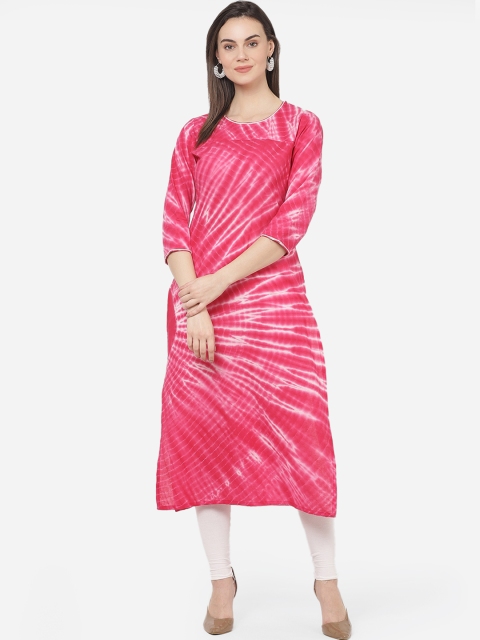 

aayusika Women Pink & White Printed Straight Kurta
