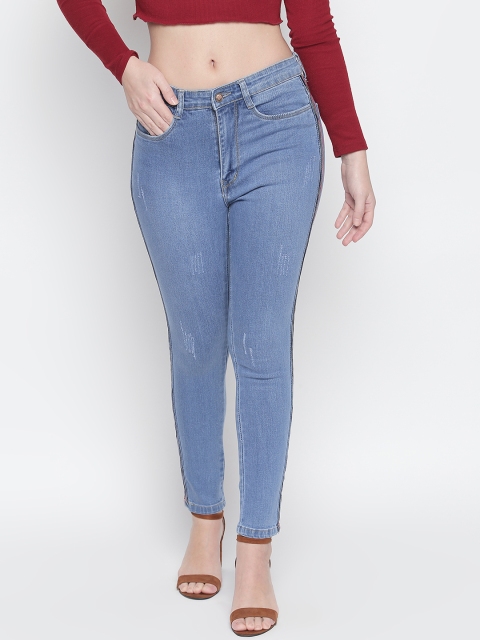 

PURPLE WATER Women Blue Slim Fit High-Rise Low Distress Stretchable Jeans